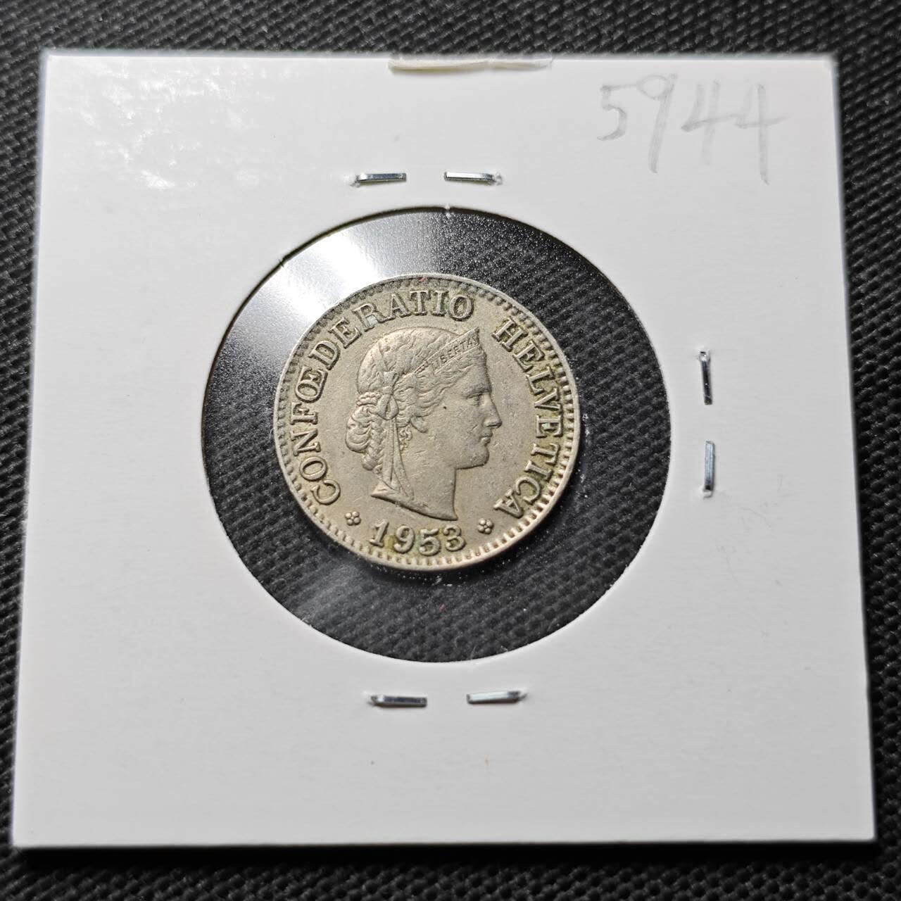 KK钱币收藏小铺  第359场  2月预留时间 周末发货  1953瑞士10分