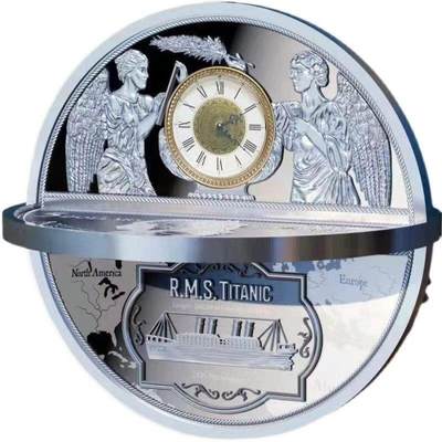 第179期拍卖【长期征集拍品】 -  【高端奢华版本】纽埃2022年，泰坦尼克号，2盎司球形,镶嵌2颗钻石,3D立体镶嵌,加大(直径50mm),仿古,激光镭射磨砂,microprint尖端技术,镀金,彩色精制纪念银币. 盒证全. 超级漂亮美丽无敌可爱银币. 国外售价800+美元