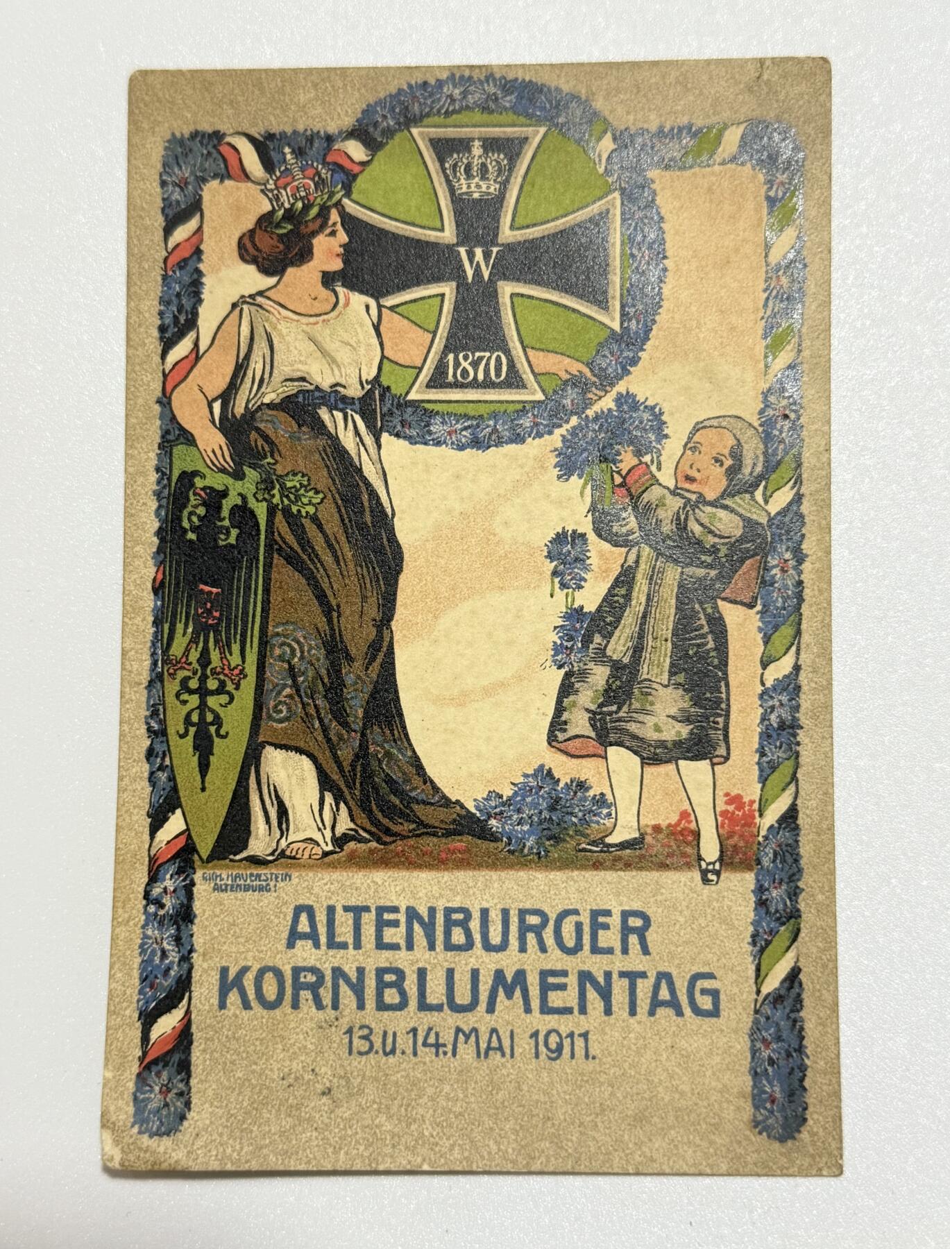 韵星假日精品2025秋季军品类拍卖会-- Rimey Holidays Boutique 2025 Autumn Militaria Sale 1911年德国阿尔滕堡玉米花节主题明信片，带有1870标志的铁十字勋章