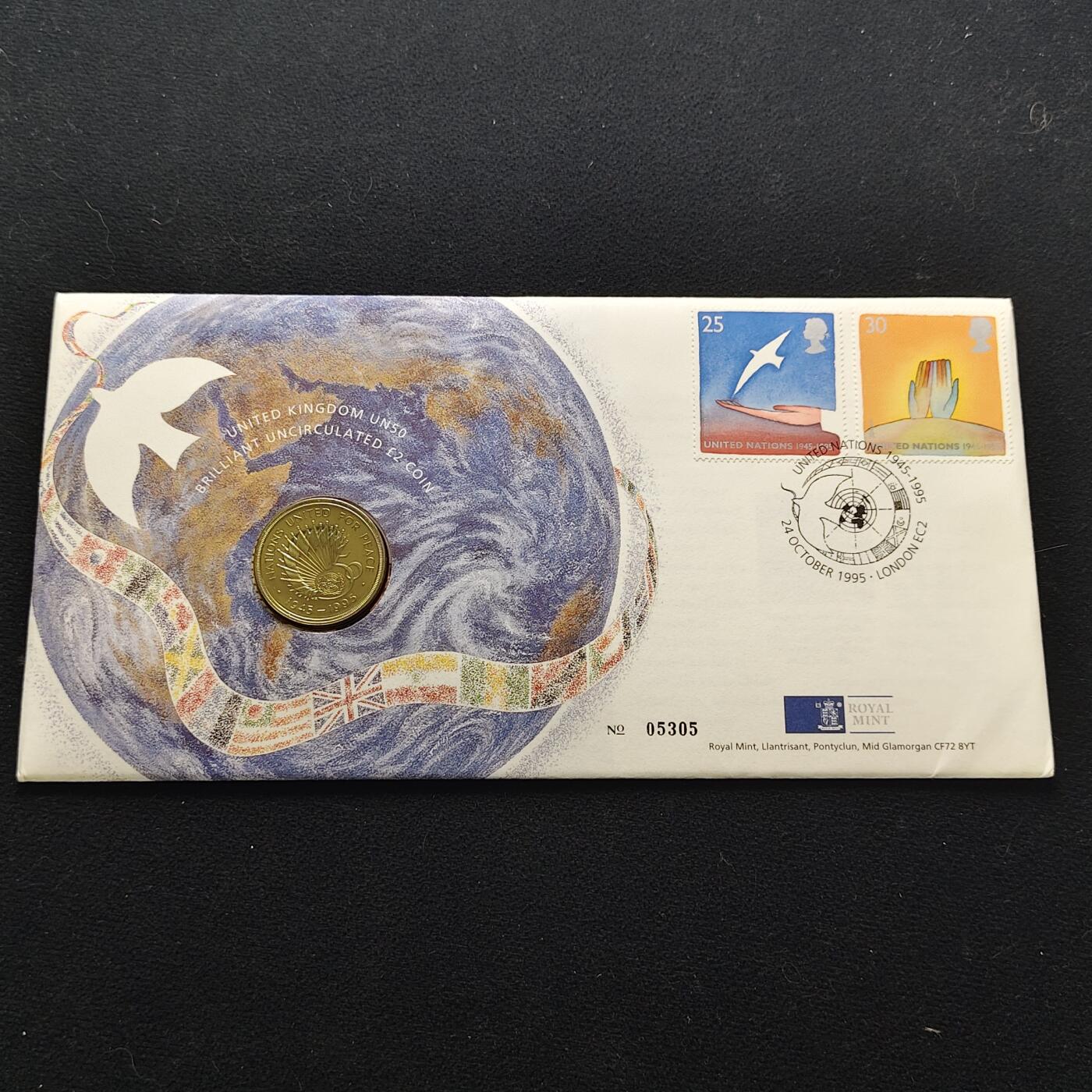 【全场包邮】纯粹捡漏拍473场（免费代拍第10场） 英国1995年2镑联合国50周年皇家造币厂官方纪念邮币封