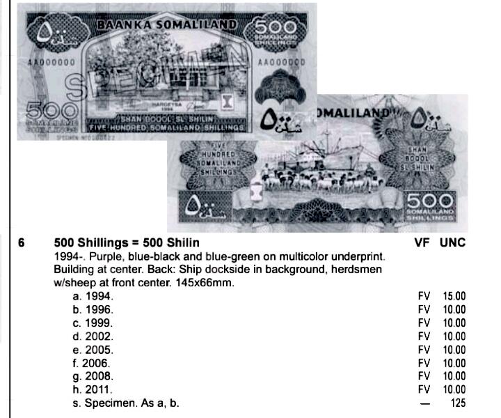 全新索马里兰2011年500先令乱蛇号靓品纸币2枚一对