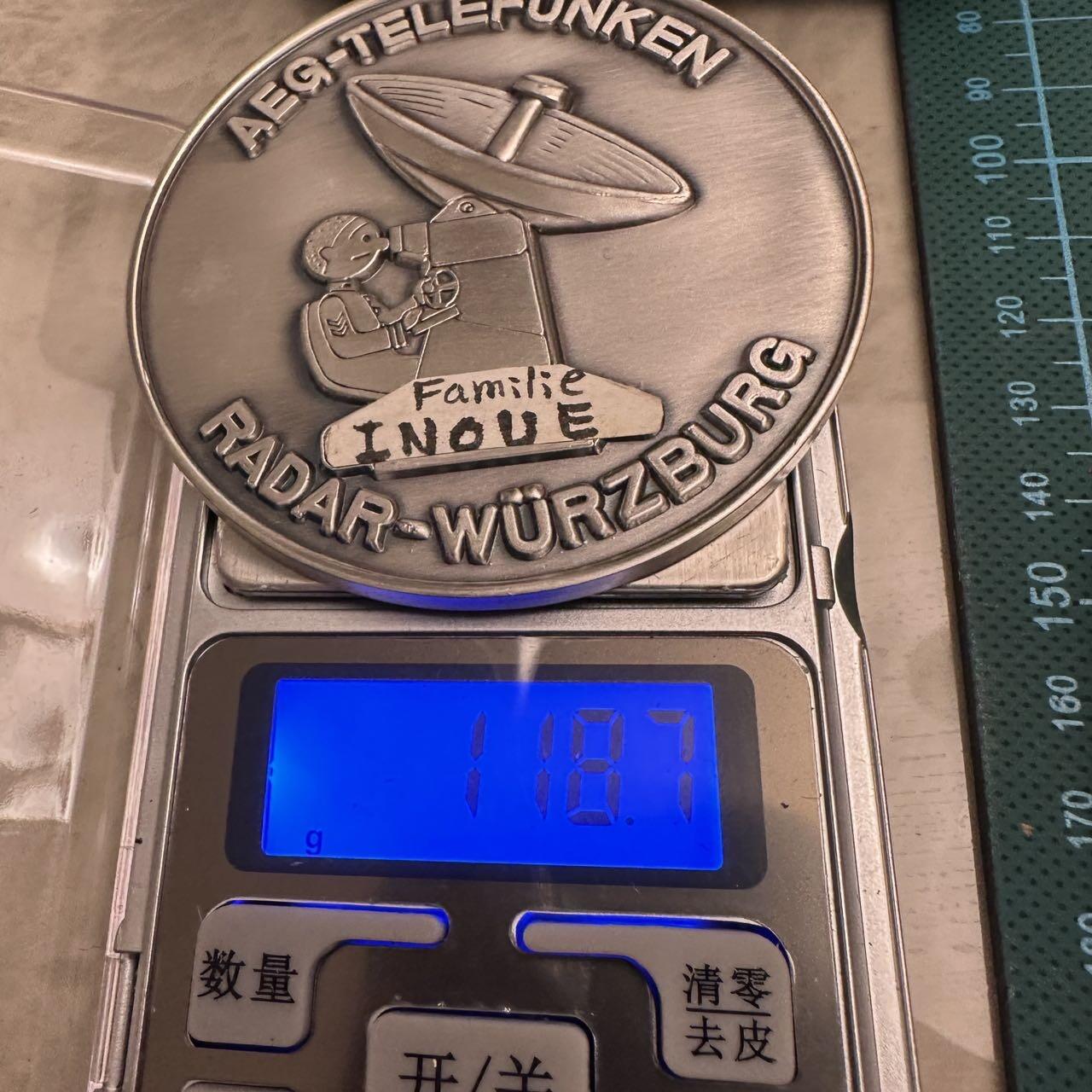 蒂克钱币-第46场 日本章牌专场 德国维尔茨堡雷达 纪念章 复刻70mm 118g