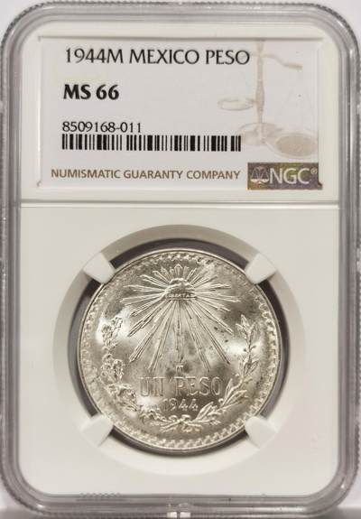博洋堂世界钱币拍卖第144期（全场包邮） - NGC MS66 墨西哥1944年1比索银币