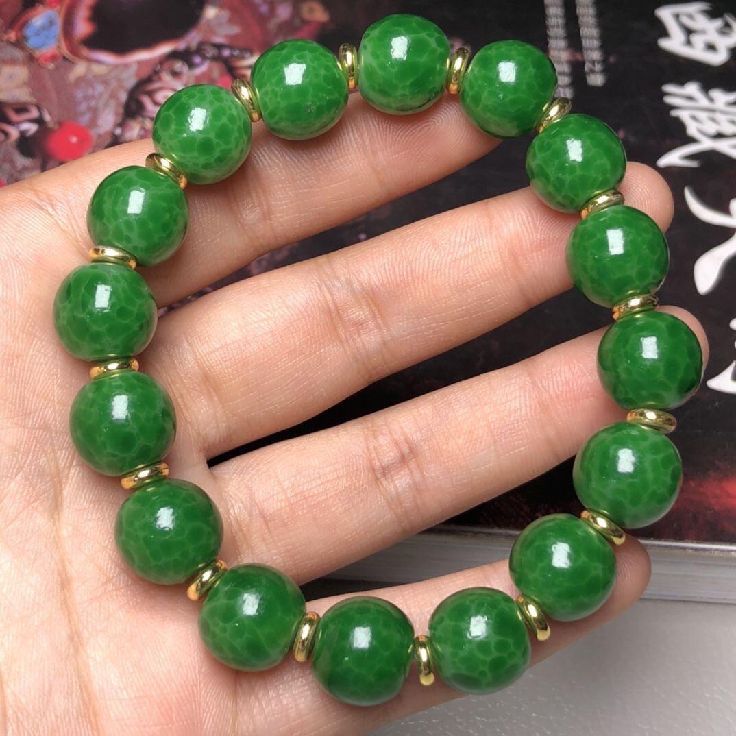 听雨轩（九） 老料琉璃青蛙瓜皮手链 尺寸12毫米16颗