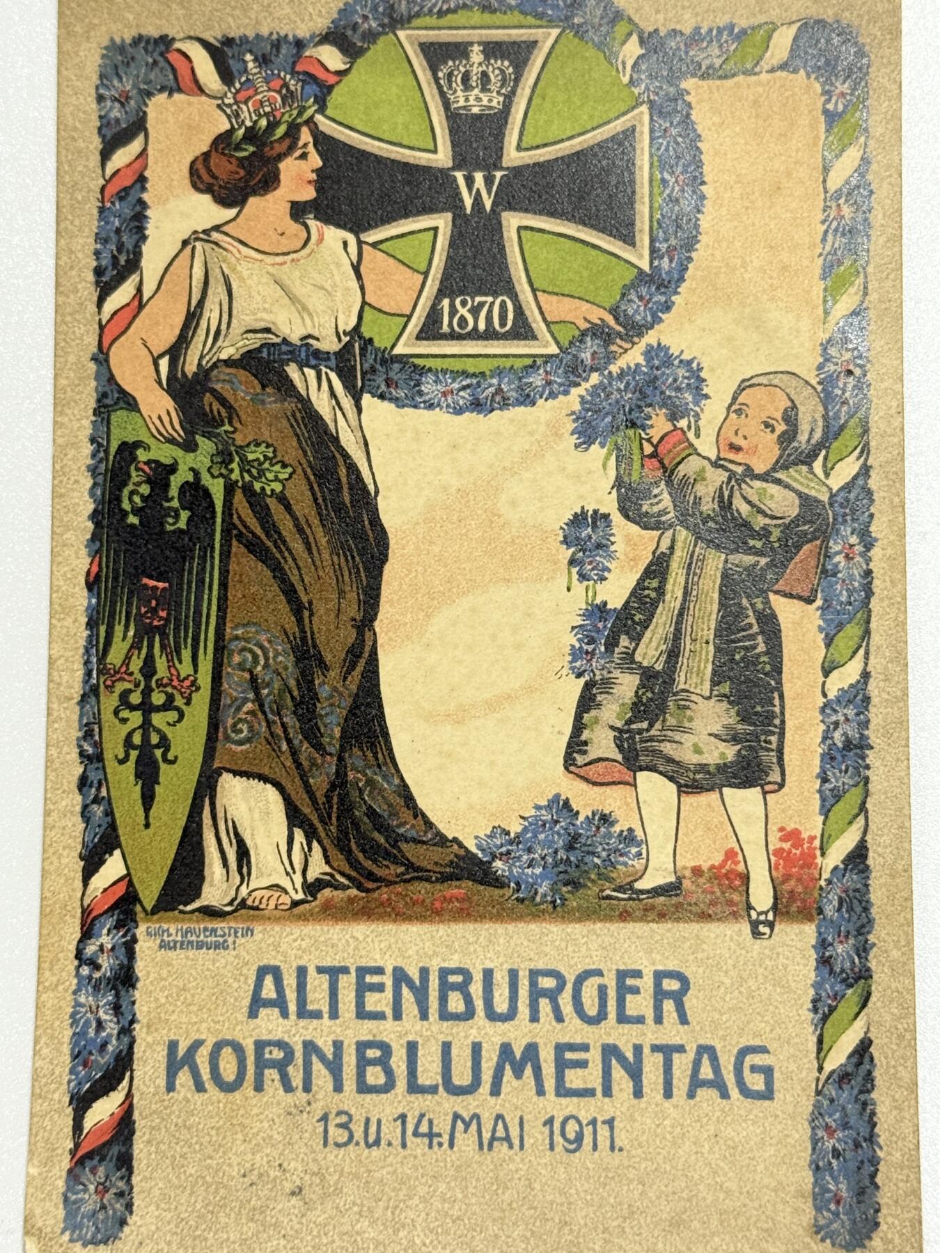 韵星假日精品2025秋季军品类拍卖会-- Rimey Holidays Boutique 2025 Autumn Militaria Sale 1911年德国阿尔滕堡玉米花节主题明信片，带有1870标志的铁十字勋章