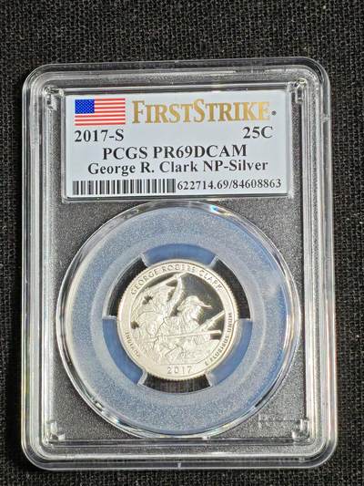 刘世昌艺术品销售中心～虎踞龙蟠*金杨在线联拍群第508期 - 美国2017年“国家公园～乔治.罗杰斯.克拉克”精制纪念银币（PCGS PR69DC 串号：84608863）1枚。