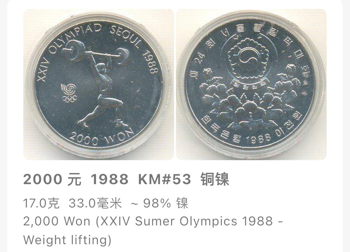 回流1026 韩国1988年第二十四届夏季奥运会精制纪念币 举重