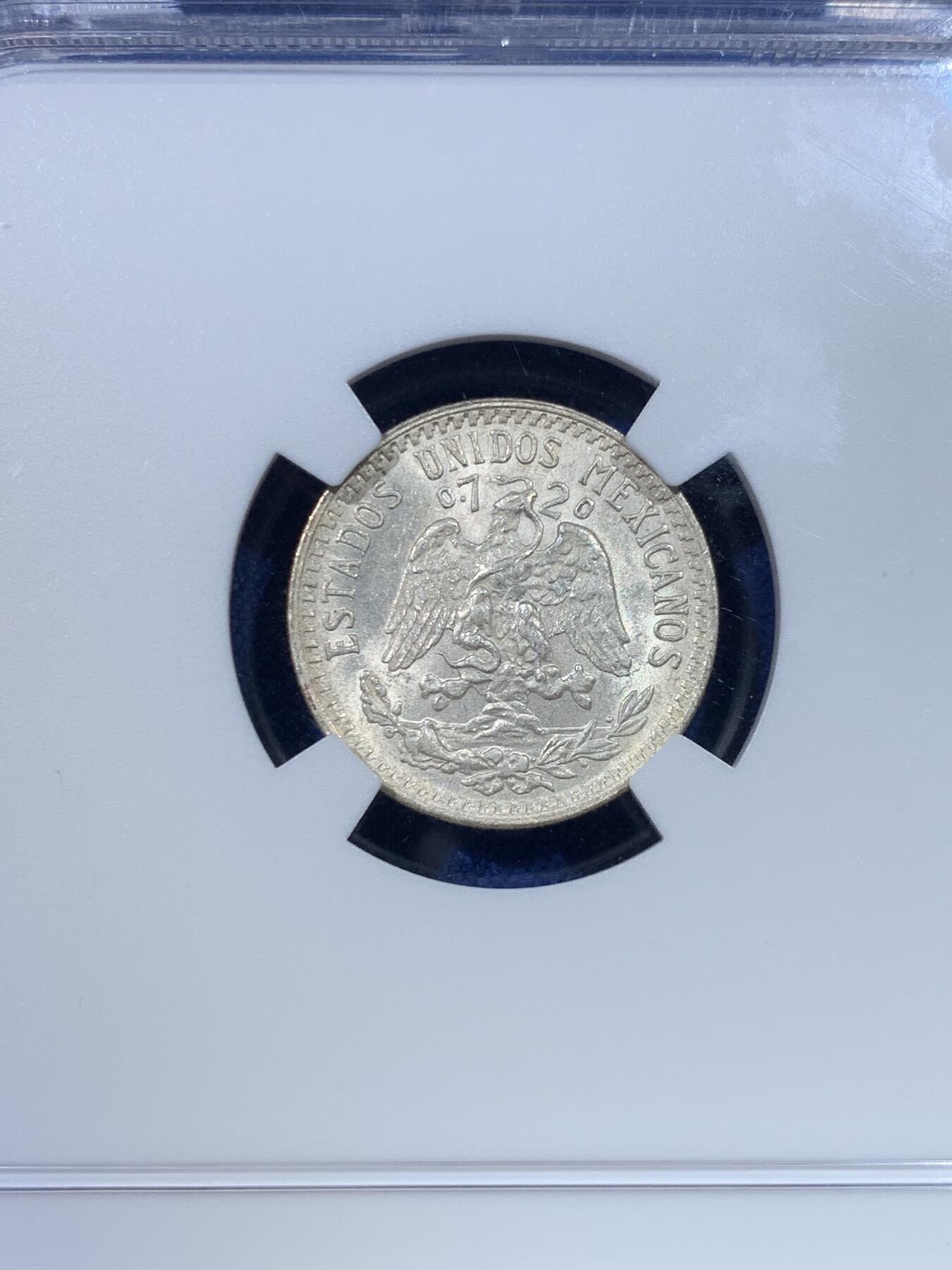 《竞宝斋》第432场 周日，周一 2场连拍 （全场包邮） NGC MS64 墨西哥 1939年鹰洋20分银币，经典鹰洋小辅币