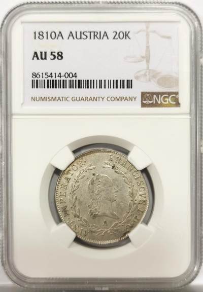 博洋堂世界钱币拍卖第144期（全场包邮） - NGC AU58 奥地利1810年弗朗茨一世20K银币