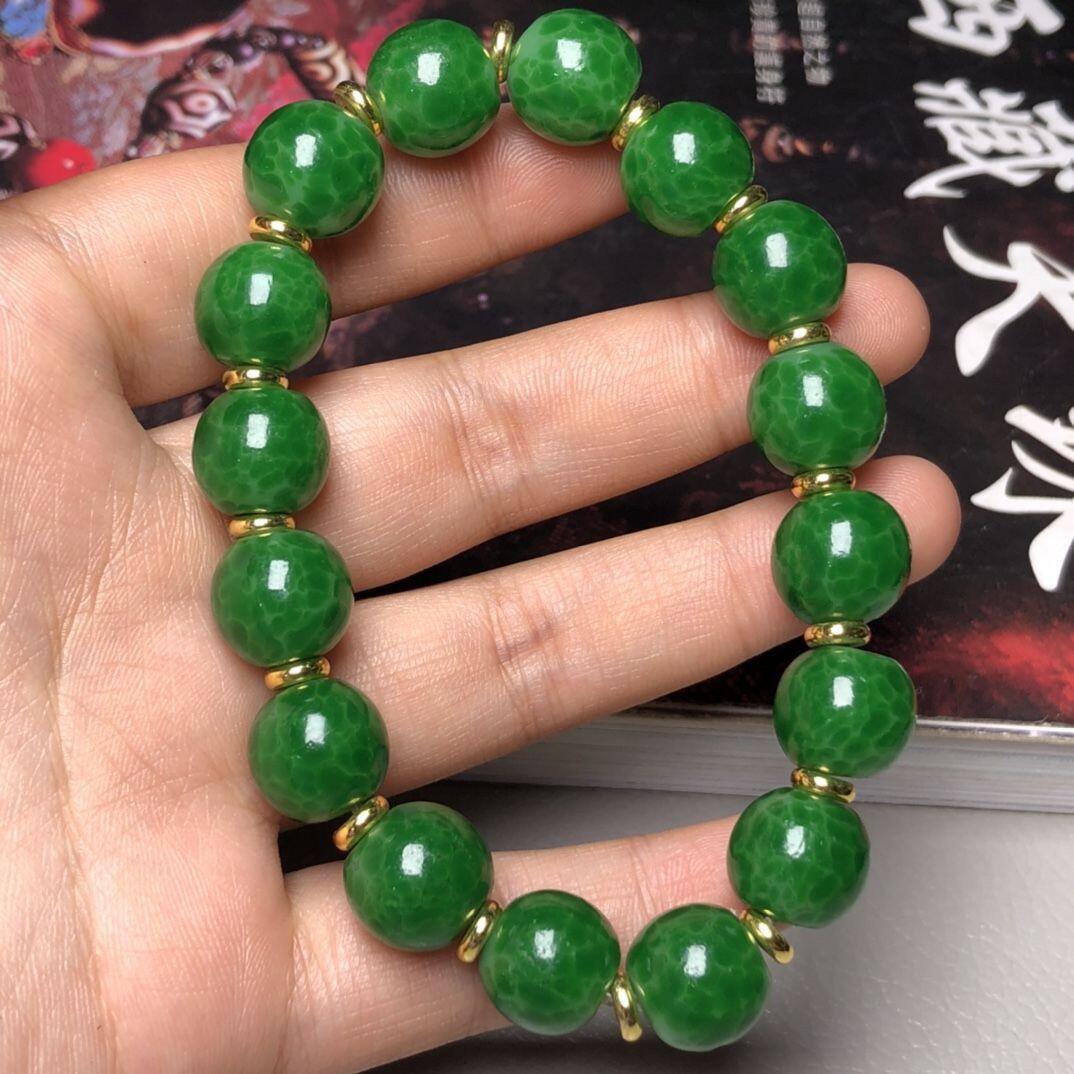 听雨轩（九） 老料琉璃青蛙瓜皮手链 尺寸12毫米16颗