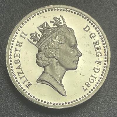 回流1026 - 稀少！加厚版英国1987年1英镑银币 发行量1.5万枚 19克 英格兰橡树