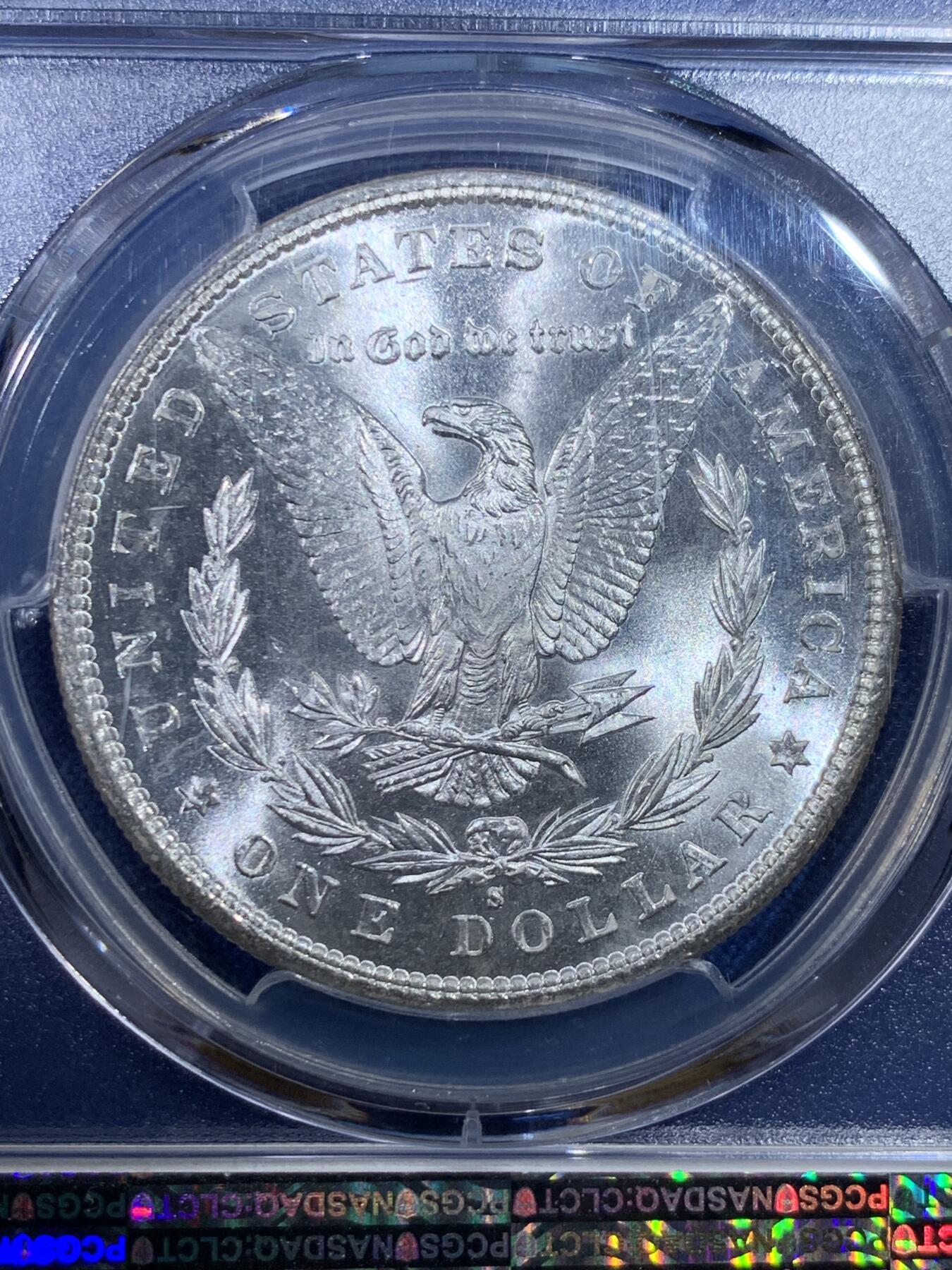 《竞宝斋》第432场 周日，周一 2场连拍 （全场包邮） PCGS MS65 美国1881-S版摩根银币 高亮车轮光   银光玲珑剔透