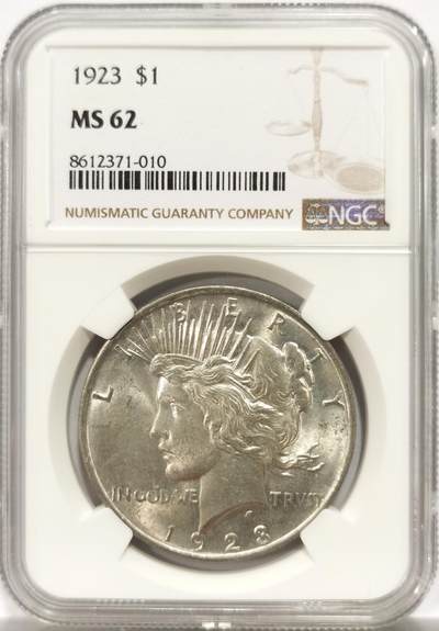 博洋堂世界钱币拍卖第144期（全场包邮） - NGC MS62 美国1923年和平银币，卷拆曝光品相，BU好品。
