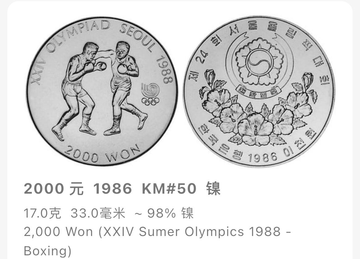 回流1026 韩国1986年第二十四届夏季奥运会精制纪念币 拳击