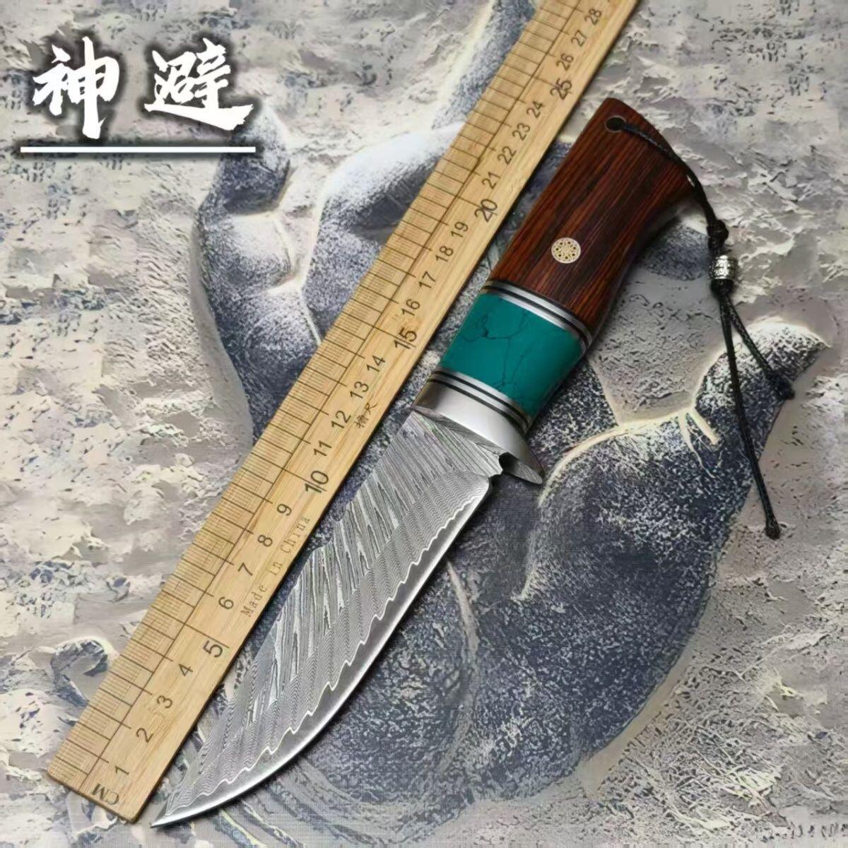 听雨轩（九） 大马士革VG10钢高硬度户外锋利防身小直刀
