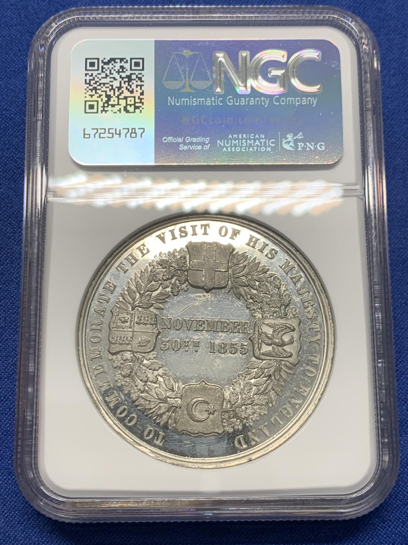 《竞宝斋》第432场 周日，周一 2场连拍 （全场包邮） NGC UNCD 英国1855年维克多·埃马纽埃尔二世国王访问伦敦纪念章 加厚盒 WM材质