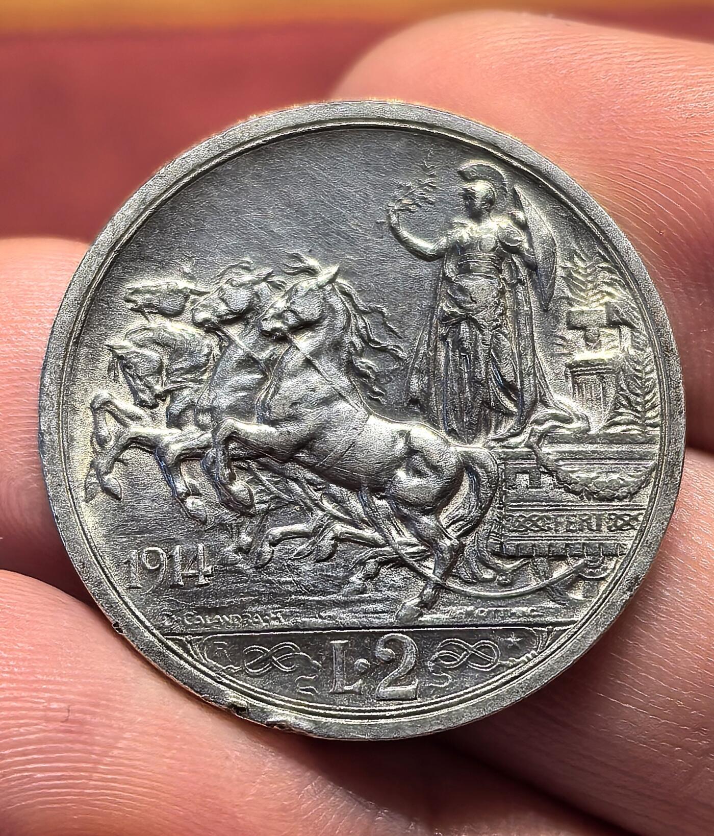 南宋泉阁俄币 外币 国币 专场第十八期 【送拍无额外佣金】 意大利 1914年 2里拉 马车银币 光度很好 美品