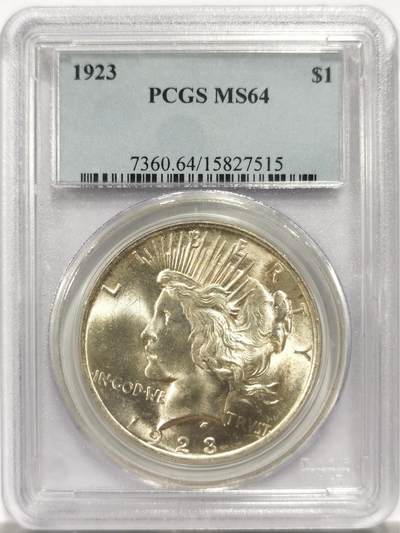 博洋堂世界钱币拍卖第144期（全场包邮） - PCGS MS64 美国1923年和平银元，原汁原味，币面清爽干净又漂亮，打制精美，状态一流。