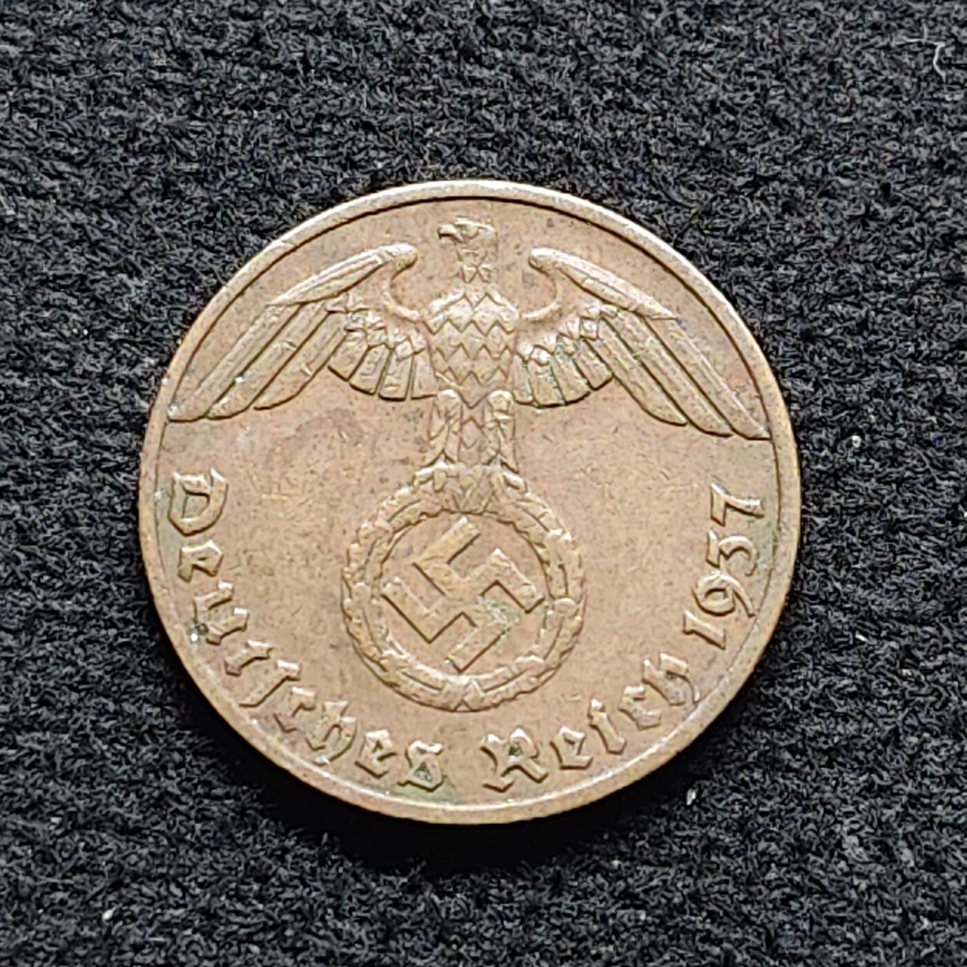 【全场包邮】纯粹捡漏拍472场（免费代拍第9场） 德国第三帝国1937年1芬尼铜币