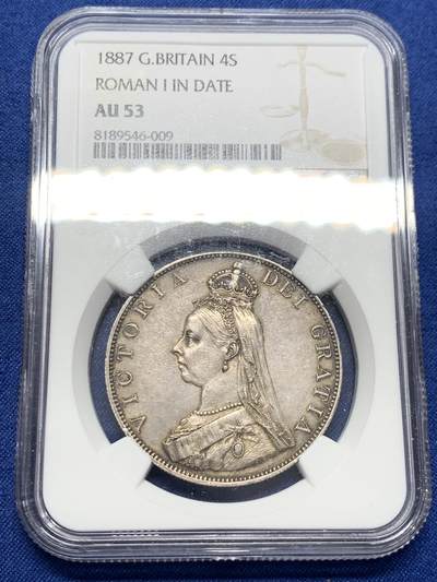 《竞宝斋》第432场 周日，周一 2场连拍 （全场包邮） - NGC AU53 英国 1887年 维多利亚二世 双弗洛林银币，罗马1版本，好包浆