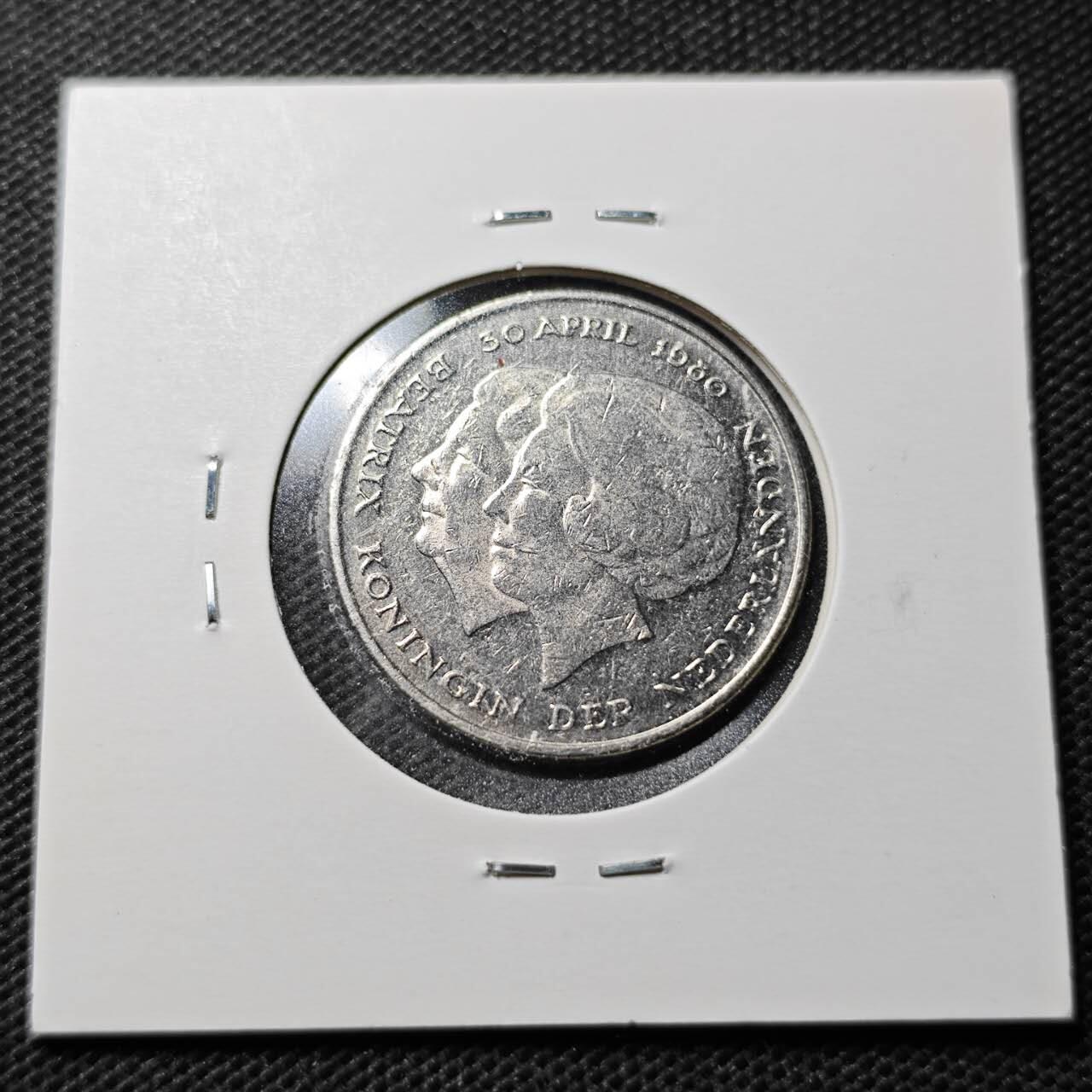 KK钱币收藏小铺  第359场  2月预留时间 周末发货 1960荷兰1盾纪念币 