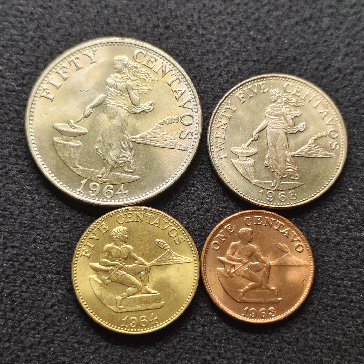 【全场包邮】纯粹捡漏拍472场（免费代拍第9场） 菲律宾1963-1966年独立后首版原光4枚套币