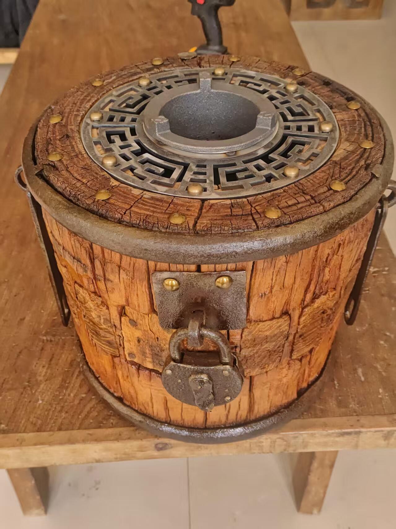 精品特大老榆木风化轴头煮茶炉，碳电两用，老物件改造，韵味十足，茶室必备品
