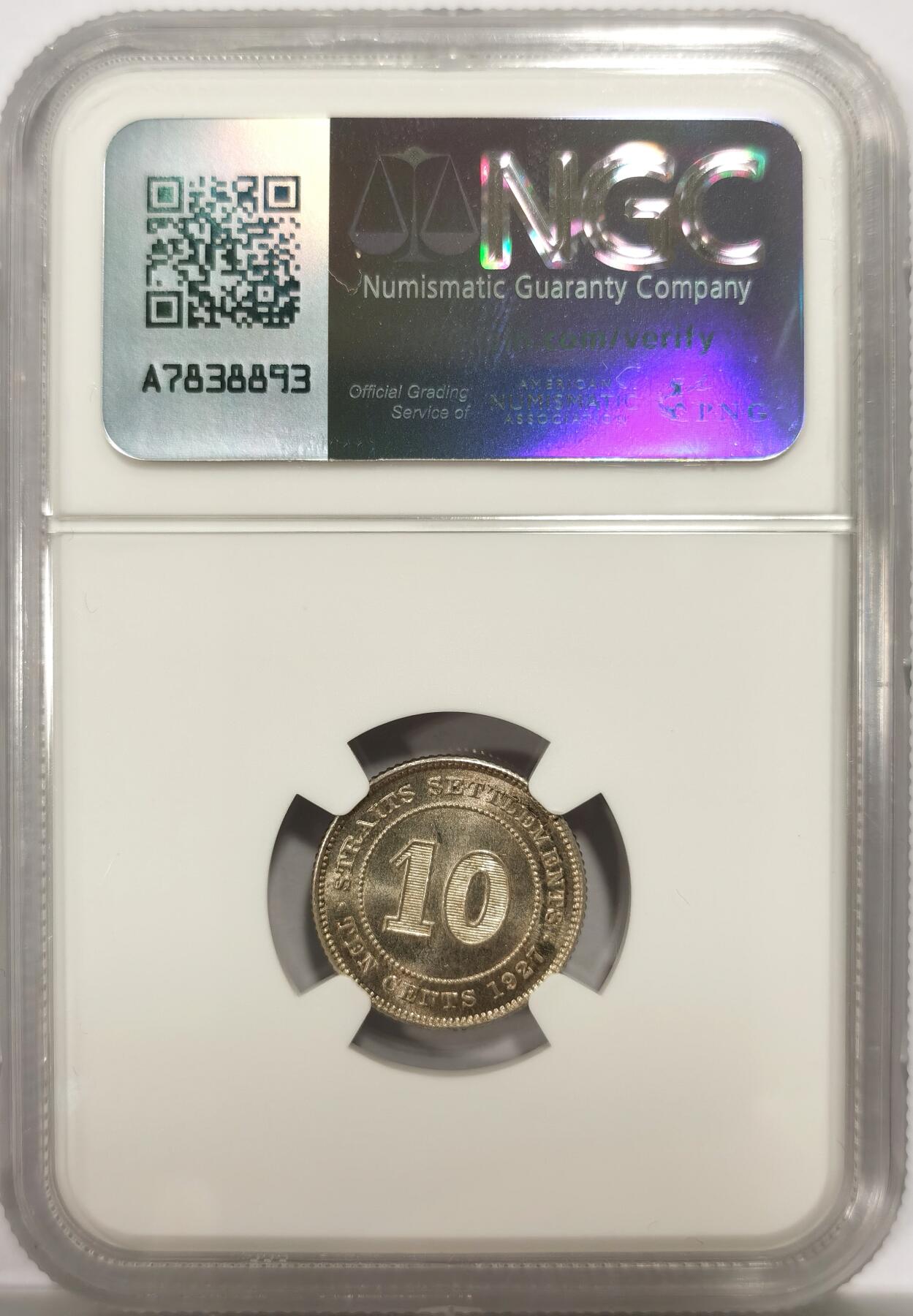 博洋堂世界钱币拍卖第144期（全场包邮） NGC MS65 海峡1927乔五10分银币，罕见早期高分辅币，曝光状态，一枚毕业