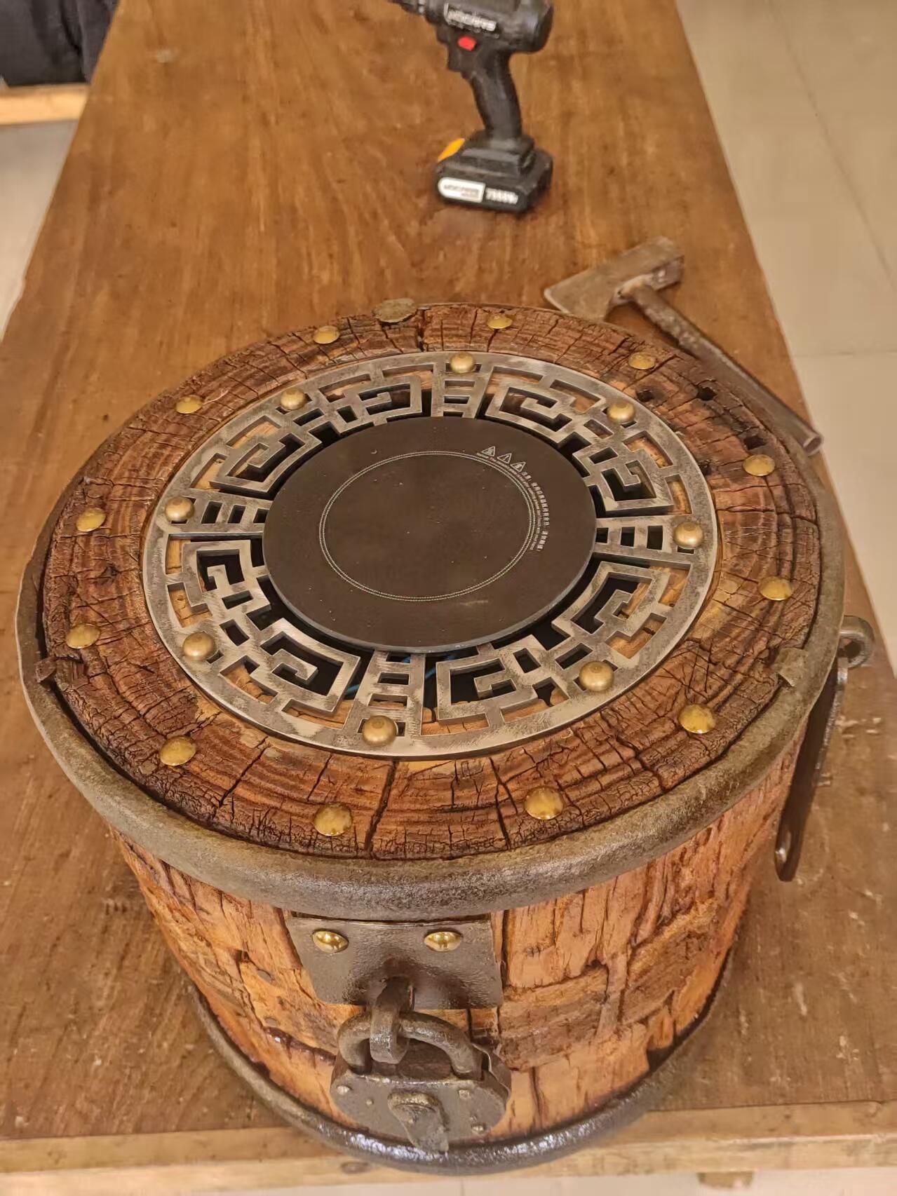 精品特大老榆木风化轴头煮茶炉，碳电两用，老物件改造，韵味十足，茶室必备品