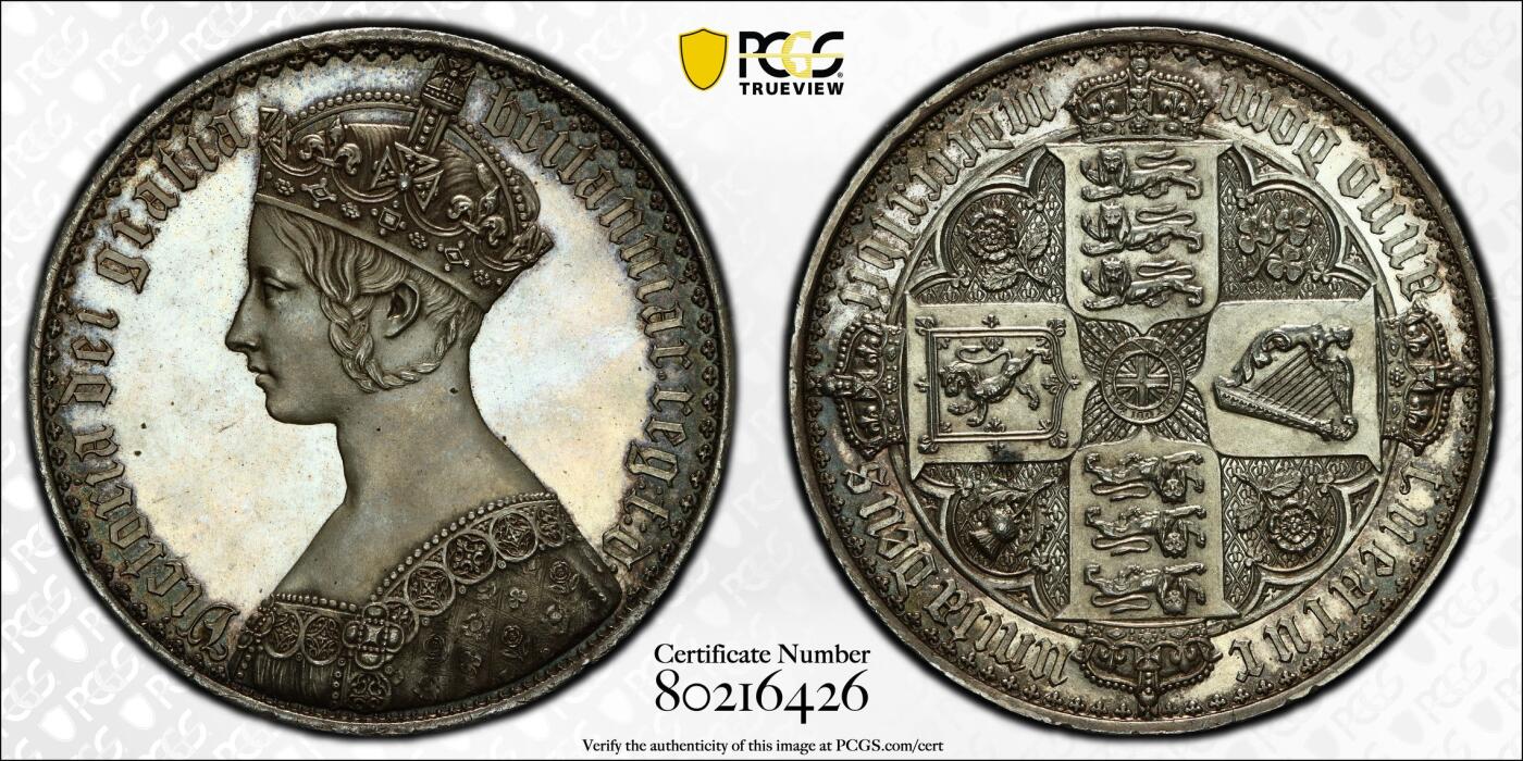 《竞宝斋》第432场 周日，周一 2场连拍 （全场包邮） PCGS PR62CAM 英国1847哥特克朗银币 公认的最美钱币之一 英系玩家绕不过的美丽 所见62分的状态极佳者
