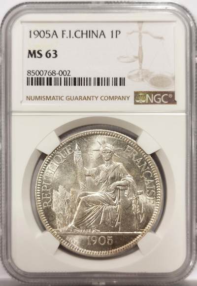 博洋堂“物美丰成”11月精品专场暨第145期（全场包邮） - NGC MS63 法属印支1905年A版坐洋大银币，车轮光十足，仅有3枚更高分