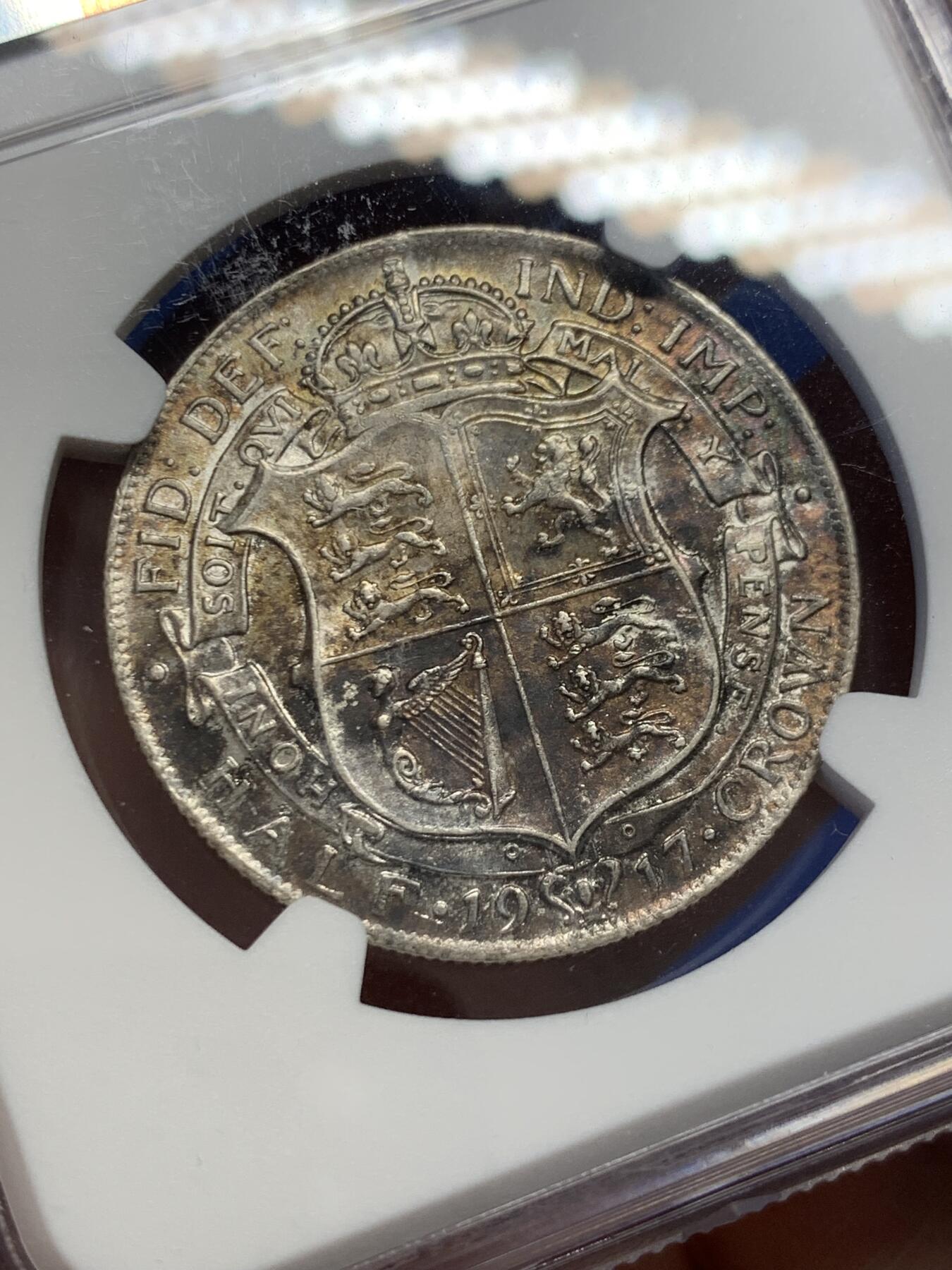 《竞宝斋》第432场 周日，周一 2场连拍 （全场包邮） NGC AU58 英国 1917年 乔治五世 半克朗 银币 925银