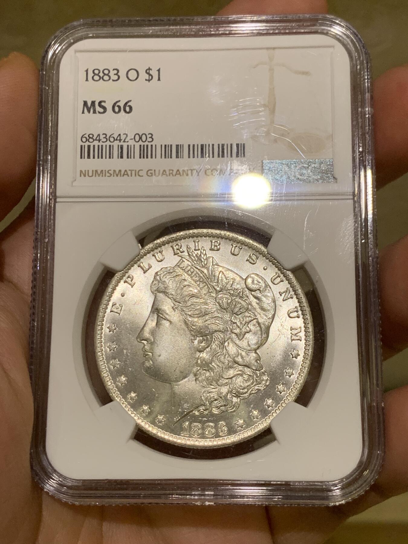 《竞宝斋》第432场 周日，周一 2场连拍 （全场包邮） NGC MS66 美国 1883年 一美元 摩根银币 高分收藏级 超强转光 同分中的战斗机