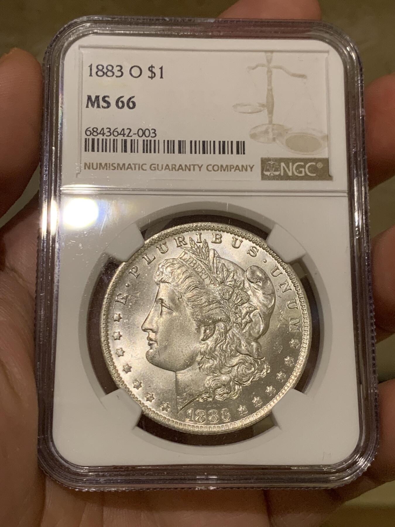 《竞宝斋》第432场 周日，周一 2场连拍 （全场包邮） NGC MS66 美国 1883年 一美元 摩根银币 高分收藏级 超强转光 同分中的战斗机