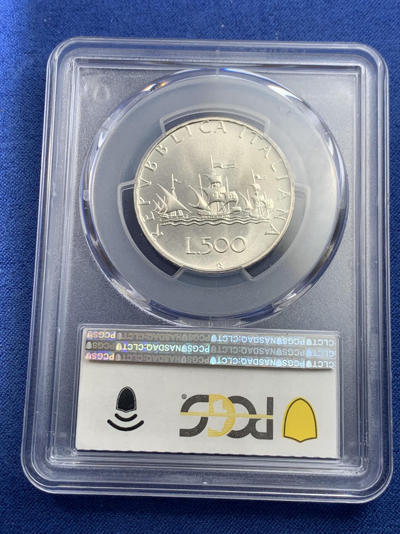 《竞宝斋》第432场 周日，周一 2场连拍 （全场包邮） PCGS MS68 意大利1984年人妻帆船500里拉银币 意大利现代币热门品种 发行量不足7.8万枚 该枚亚军分 普制高分难得 更高分仅1枚