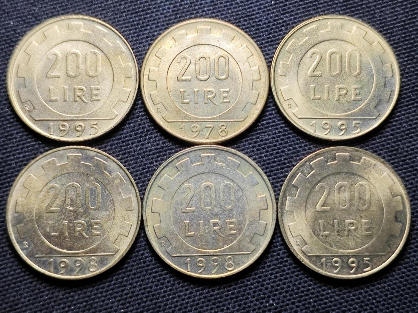 KK钱币收藏小铺  第359场  2月预留时间 周末发货  意大利200里拉好品一组6枚