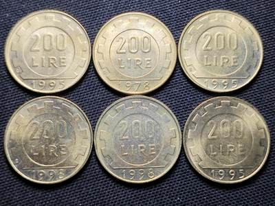 KK钱币收藏小铺  第359场  2月预留时间 周末发货 -  意大利200里拉好品一组6枚