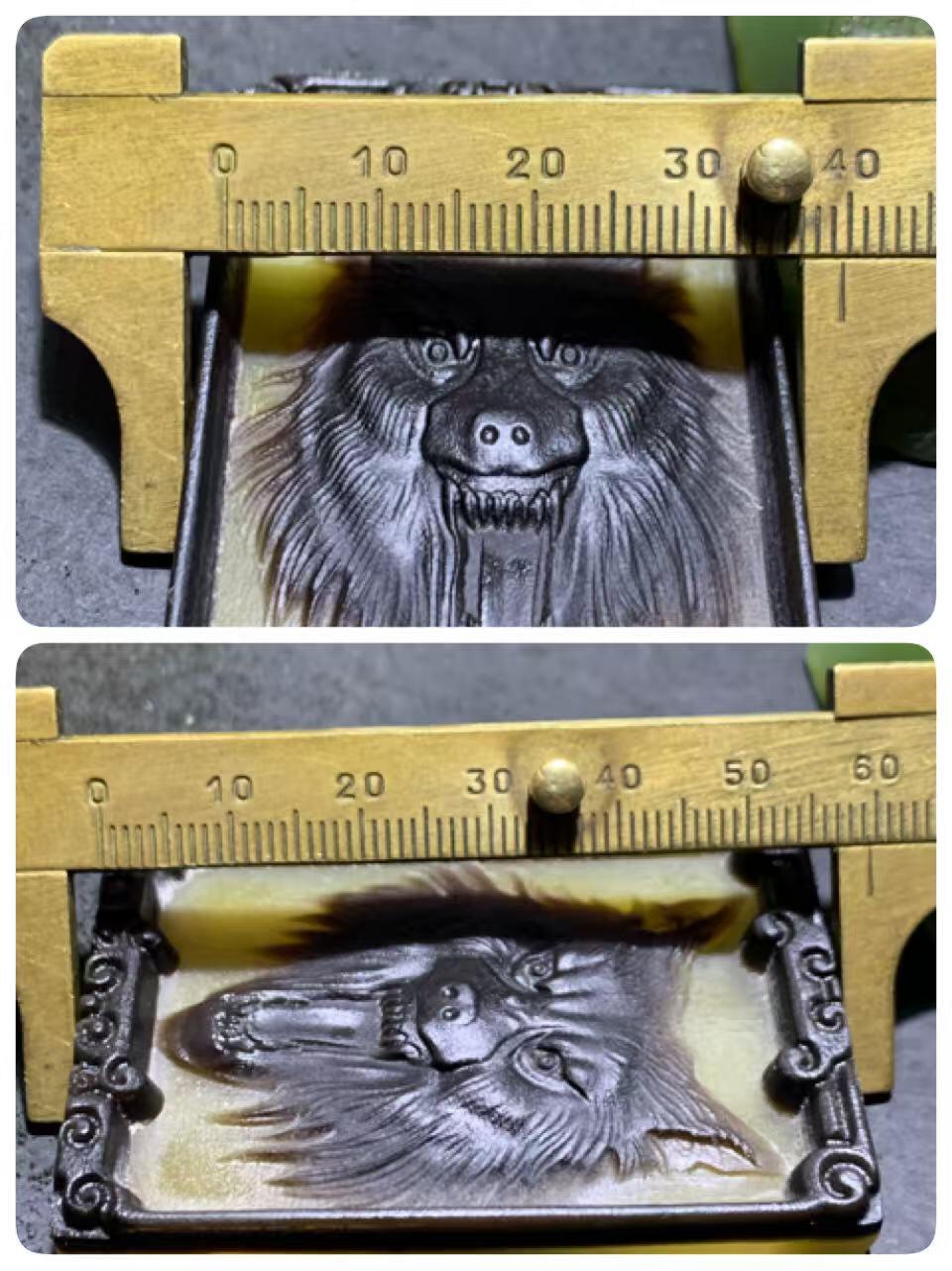 精美羊角雕刻狼王牌子一个！