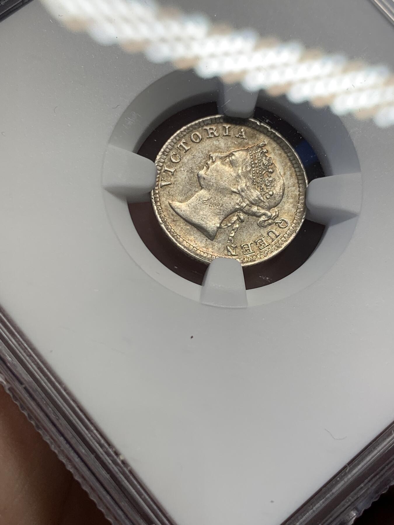 《竞宝斋》第432场 周日，周一 2场连拍 （全场包邮） NGC MS62 香港 1901年 五仙 维多利亚 银币