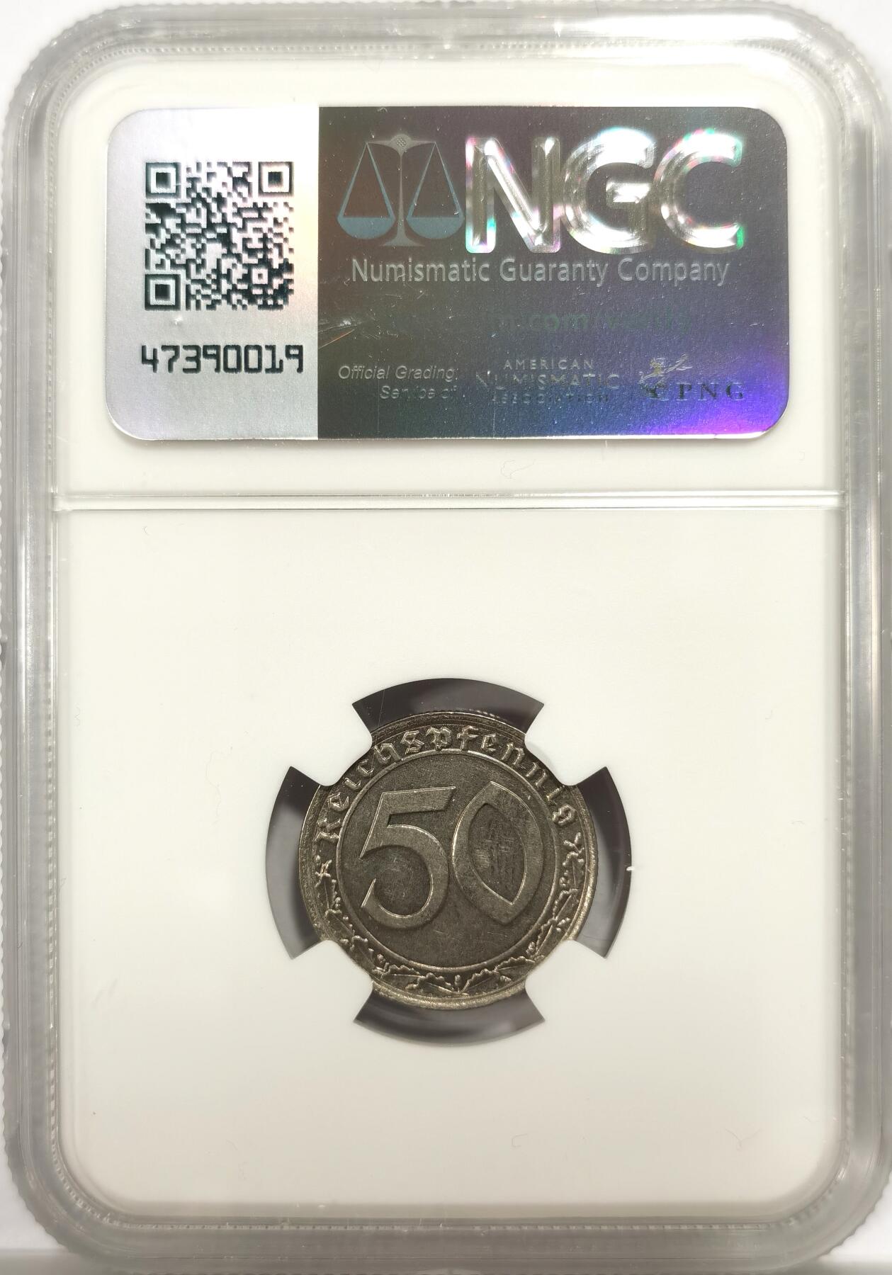 博洋堂世界钱币拍卖第144期（全场包邮） NGC MS62 德国第三帝国1939年A版50芬尼镍币，传说中的回炉坦克币