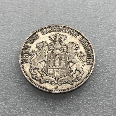 世界钱币专场拍卖 每周二开拍 - 1909年德国汉堡自由市双狮3马克银币