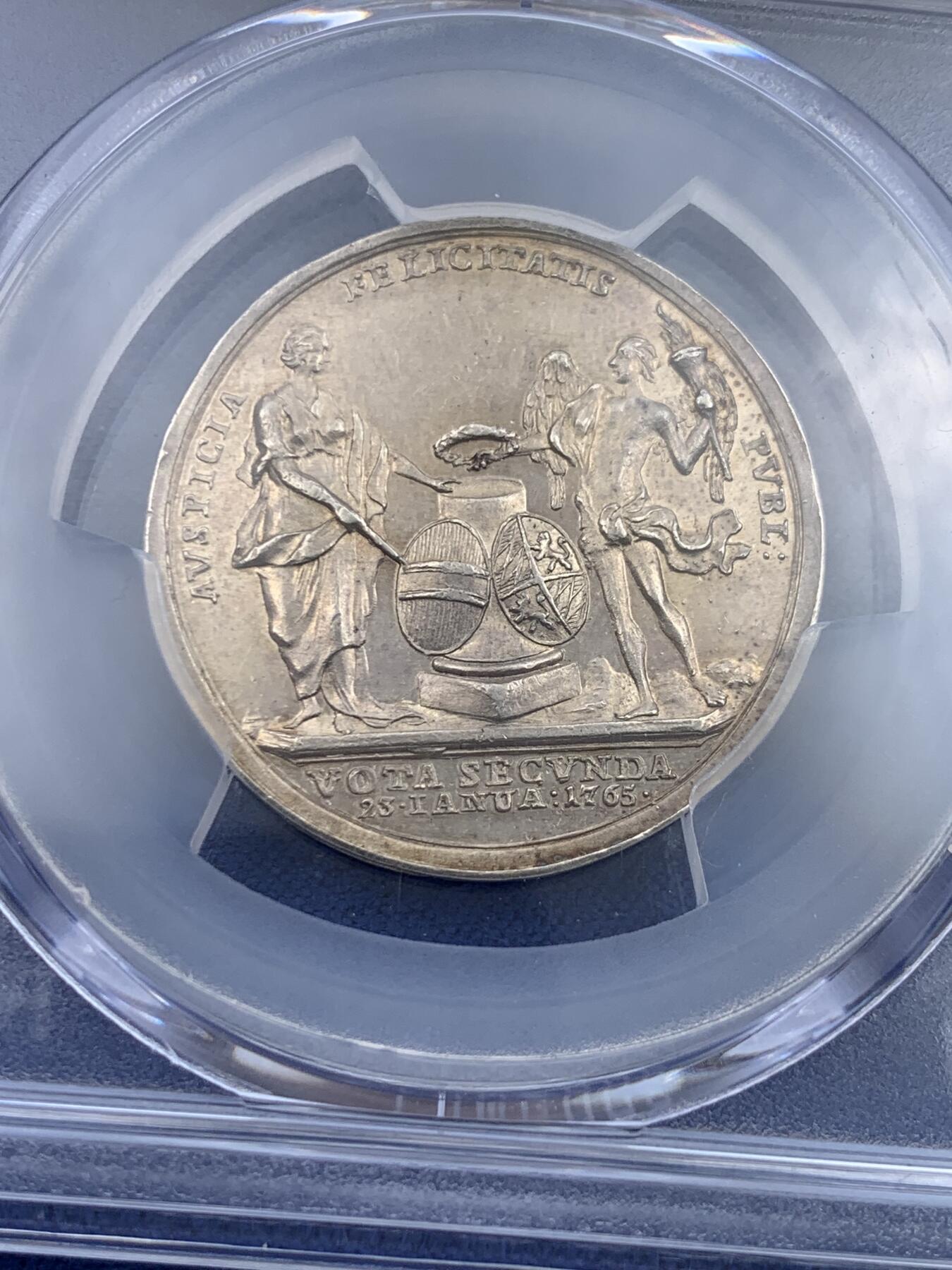 《竞宝斋》第432场 周日，周一 2场连拍 （全场包邮） PCGS MS61 神圣罗马帝国 约瑟夫二世 与巴伐利亚公主 婚礼纪念银章 首见品种 细节极好 明显低评了