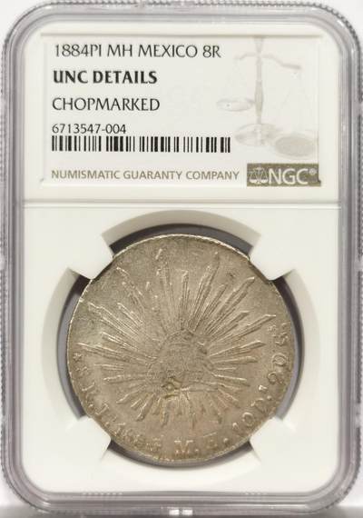 博洋堂世界钱币拍卖第144期（全场包邮） - NGC UNC 墨西哥1884年PI MH版花边鹰洋，少见特殊戳记
