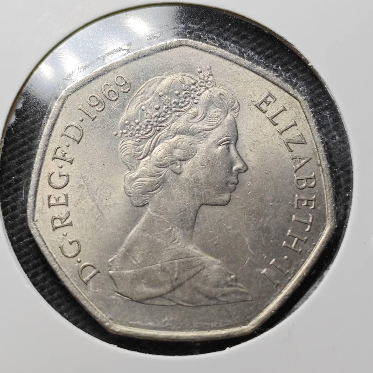 KK钱币收藏小铺  第359场  2月预留时间 周末发货  1969英国大50便士 好品