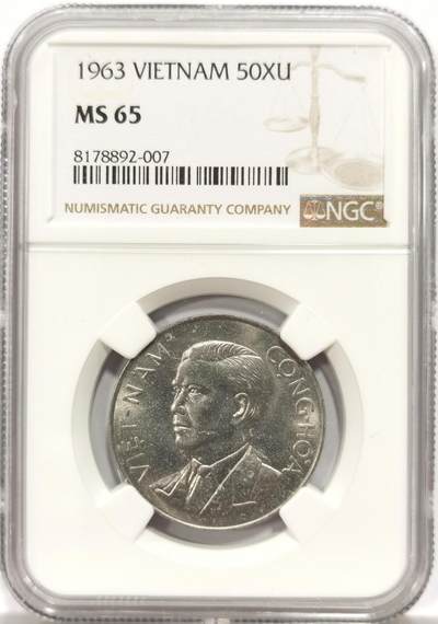 博洋堂世界钱币拍卖第144期（全场包邮） - NGC MS65 越南1963年吴庭艳50XU铝币，收藏级高分