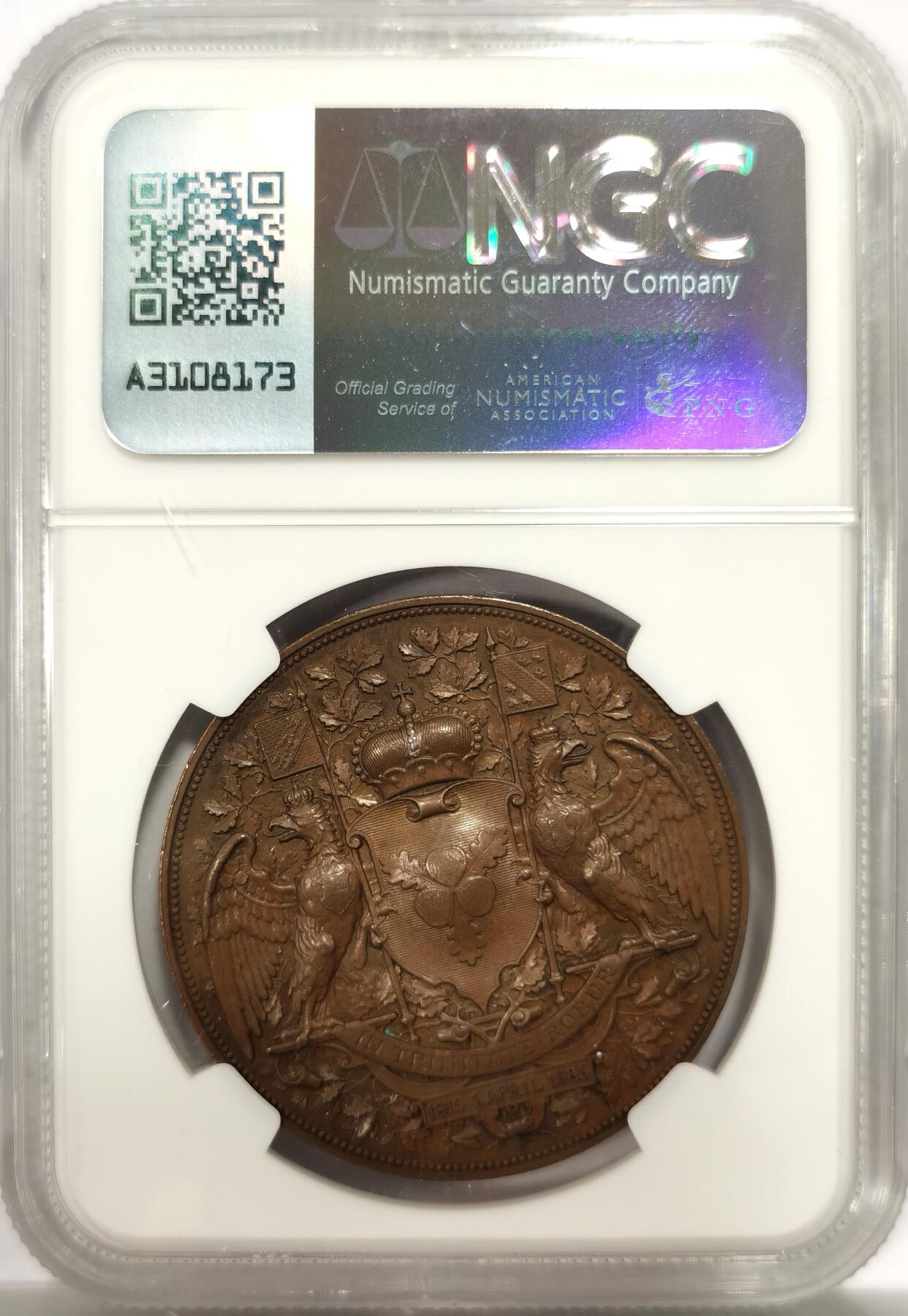 博洋堂世界钱币拍卖第144期（全场包邮） NGC MS62BN 德国1885年铁血宰相俾斯麦70大寿纪念铜章