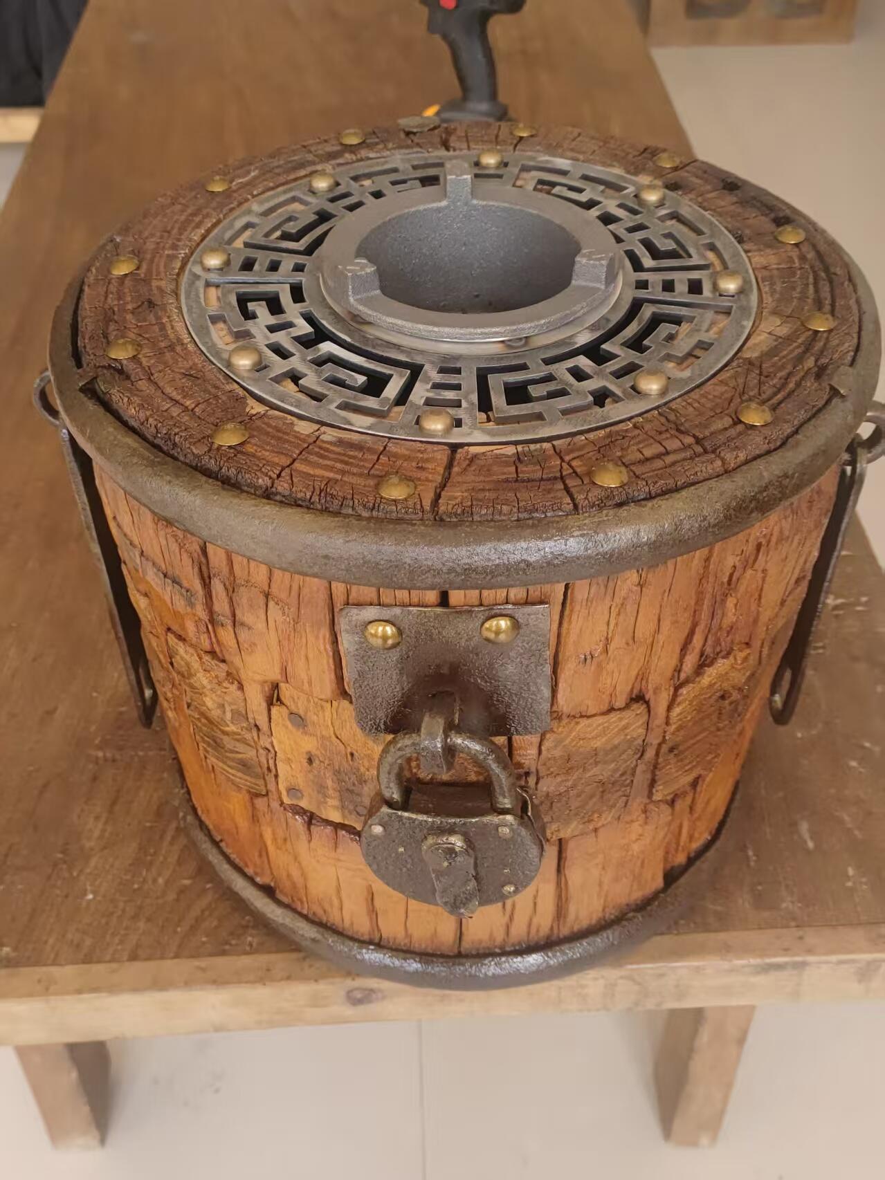 精品特大老榆木风化轴头煮茶炉，碳电两用，老物件改造，韵味十足，茶室必备品