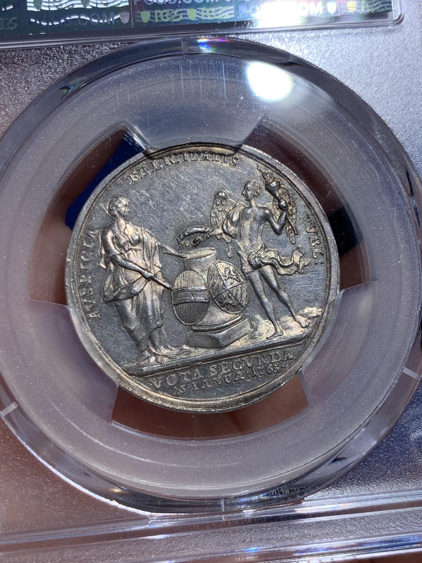 《竞宝斋》第432场 周日，周一 2场连拍 （全场包邮） PCGS MS61 神圣罗马帝国 约瑟夫二世 与巴伐利亚公主 婚礼纪念银章 首见品种 细节极好 明显低评了