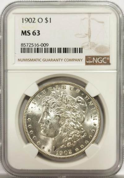 博洋堂世界钱币拍卖第144期（全场包邮） - NGC MS63 美国1902年摩根银币O版，币面清爽干净又舒适，打制深峻，转光强烈细节优秀，状态极佳。