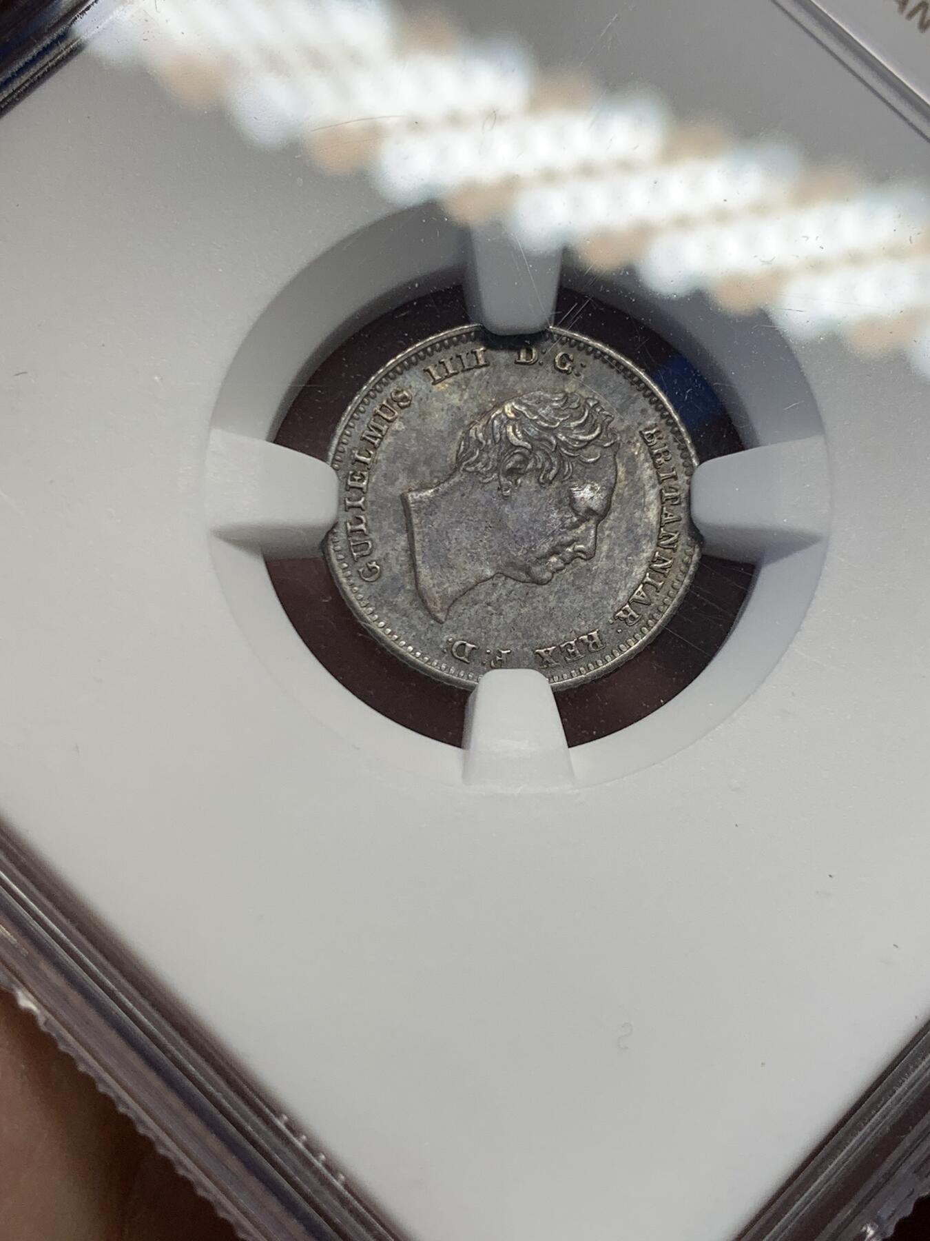 《竞宝斋》第432场 周日，周一 2场连拍 （全场包邮） NGC MS62 英国 1836年 威廉四世 4便士银币 高点细节保存不错 包浆也好